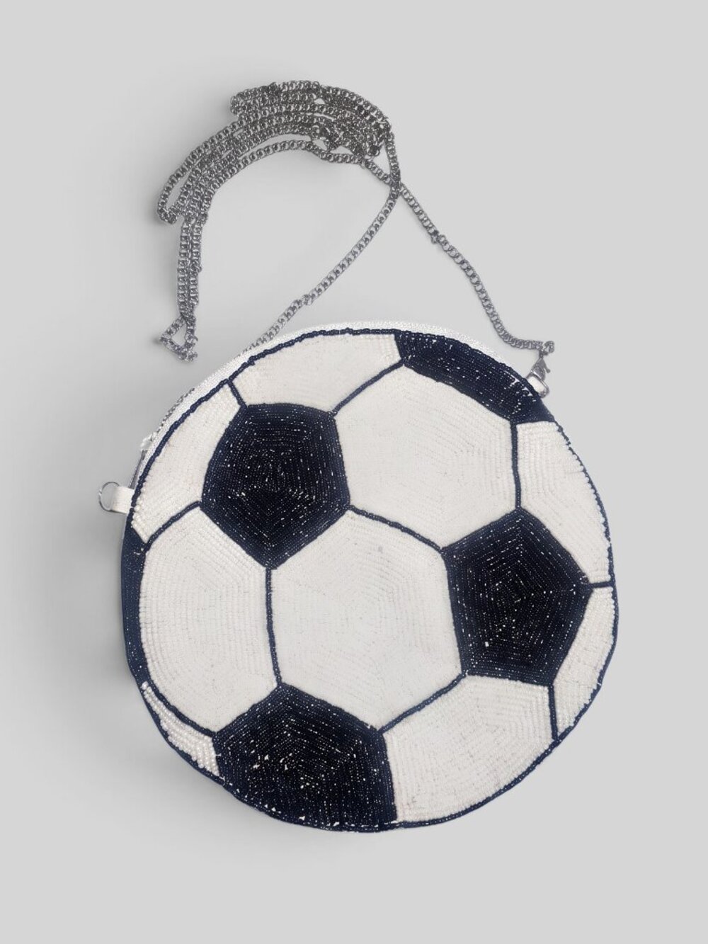 Beaded Soccer Ball Crossbody Purse Detachable Silver Chain Strap Game Day Bag